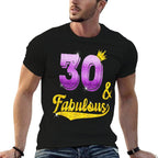 30 And Fabulous - 30 Years Old Gift - 30th Birthday  Ribbed Collar T-Shirt