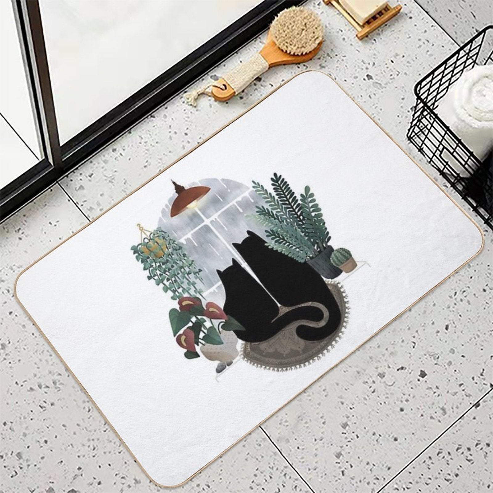 Rainy Day Cats (on White)  Anti-Trip Bath Mat
