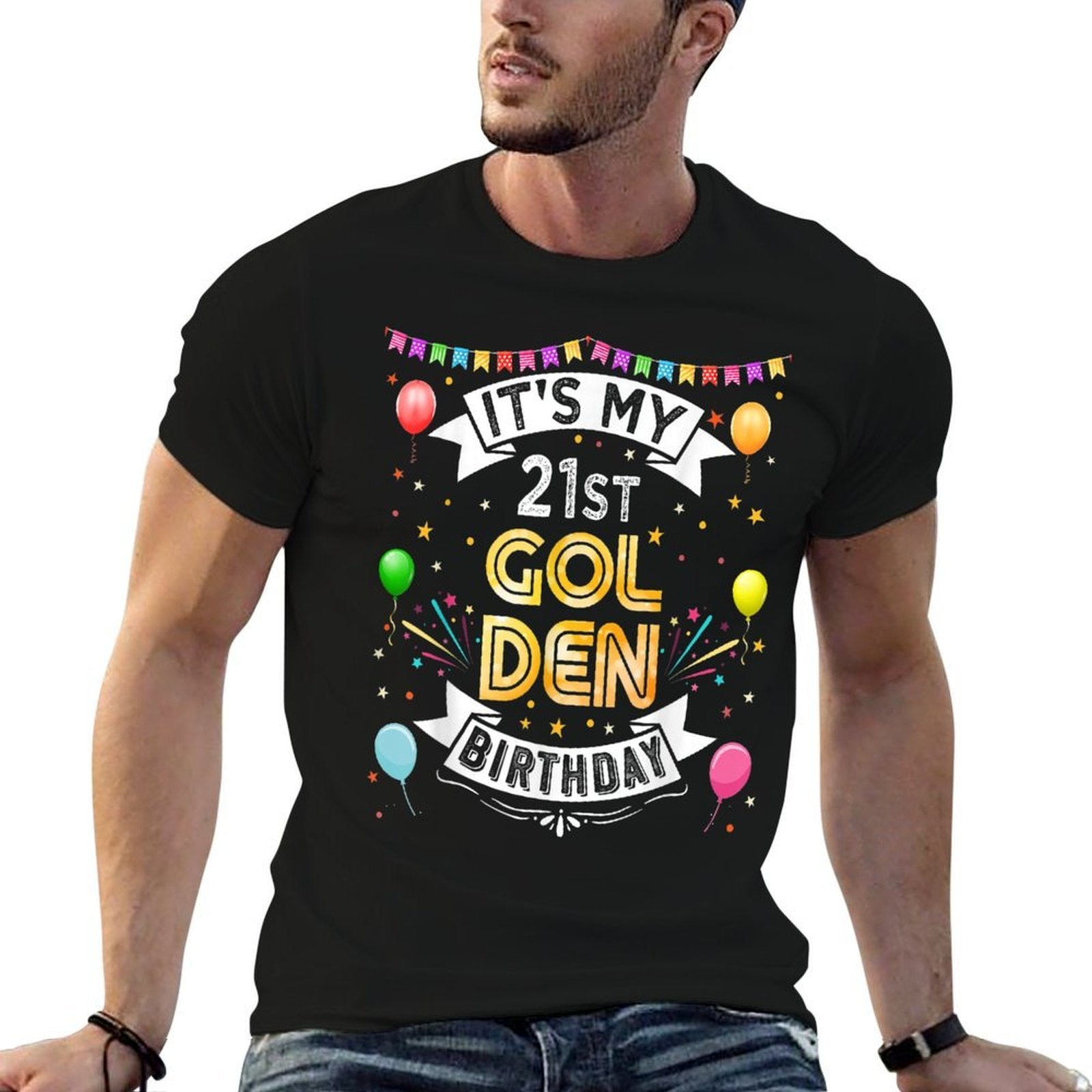 21st Birthday Party It's My 21st Golden Birthday Woman Man  Rolled Sleeves T-Shirt