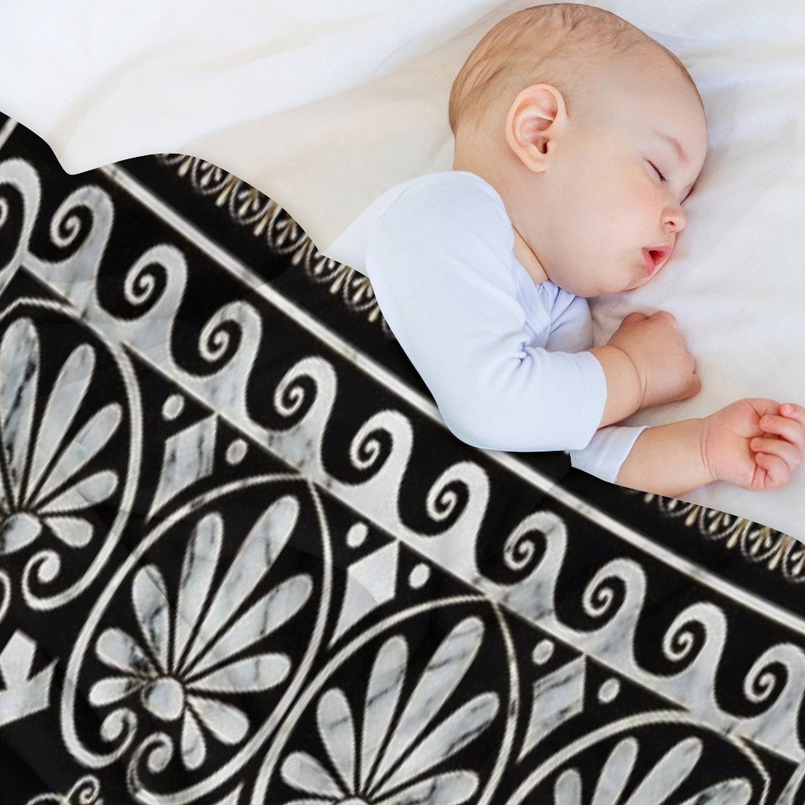 Luxury Greek Ornament Black And White Marble Comfort Throw Blanket