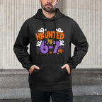 Haunted by 6-7 Halloween Ghosts And Spiders Design Colorfast Hoodie