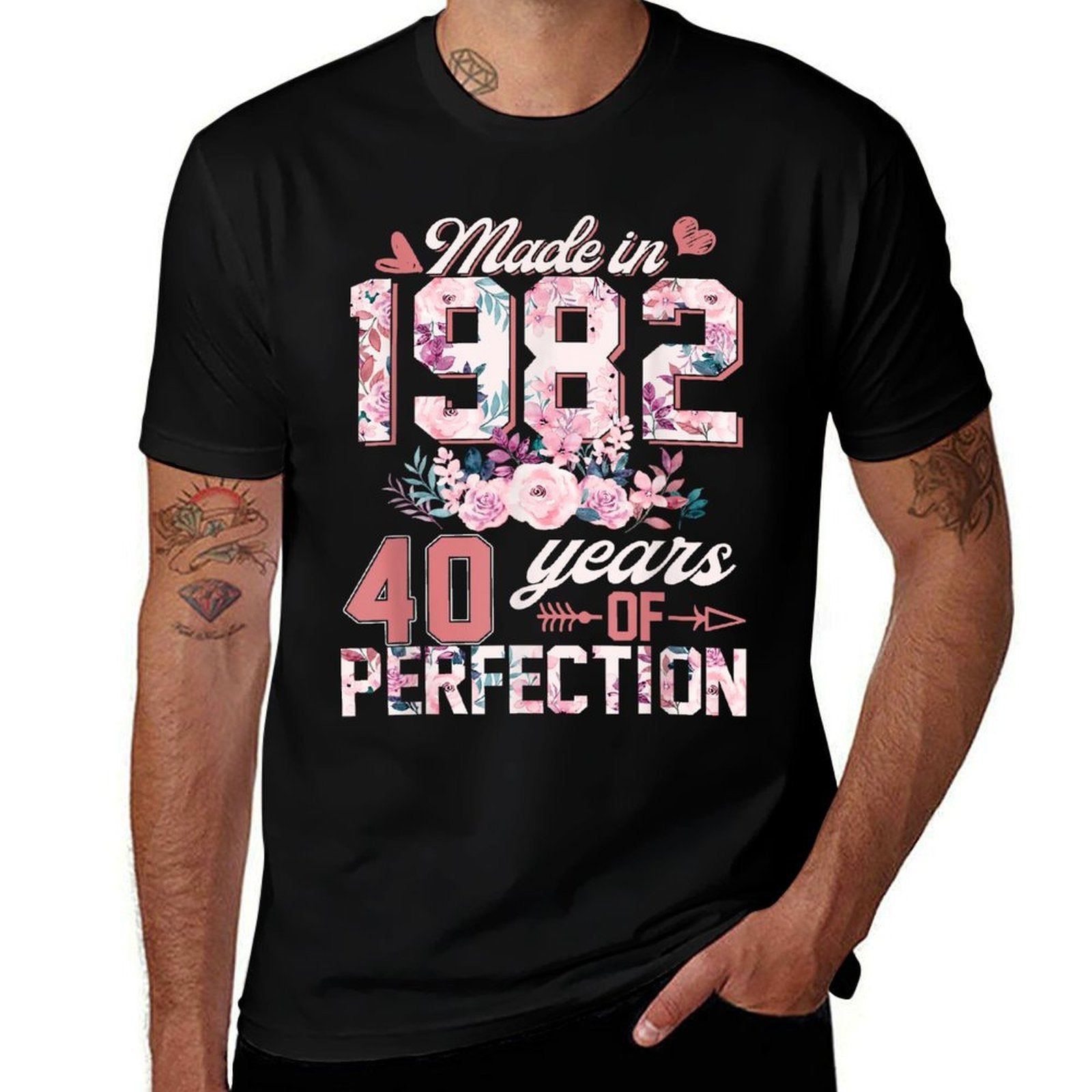 40 Year Old Gifts Women Born In 1982 Floral 40th Birthday  Odor-resistant T-Shirt