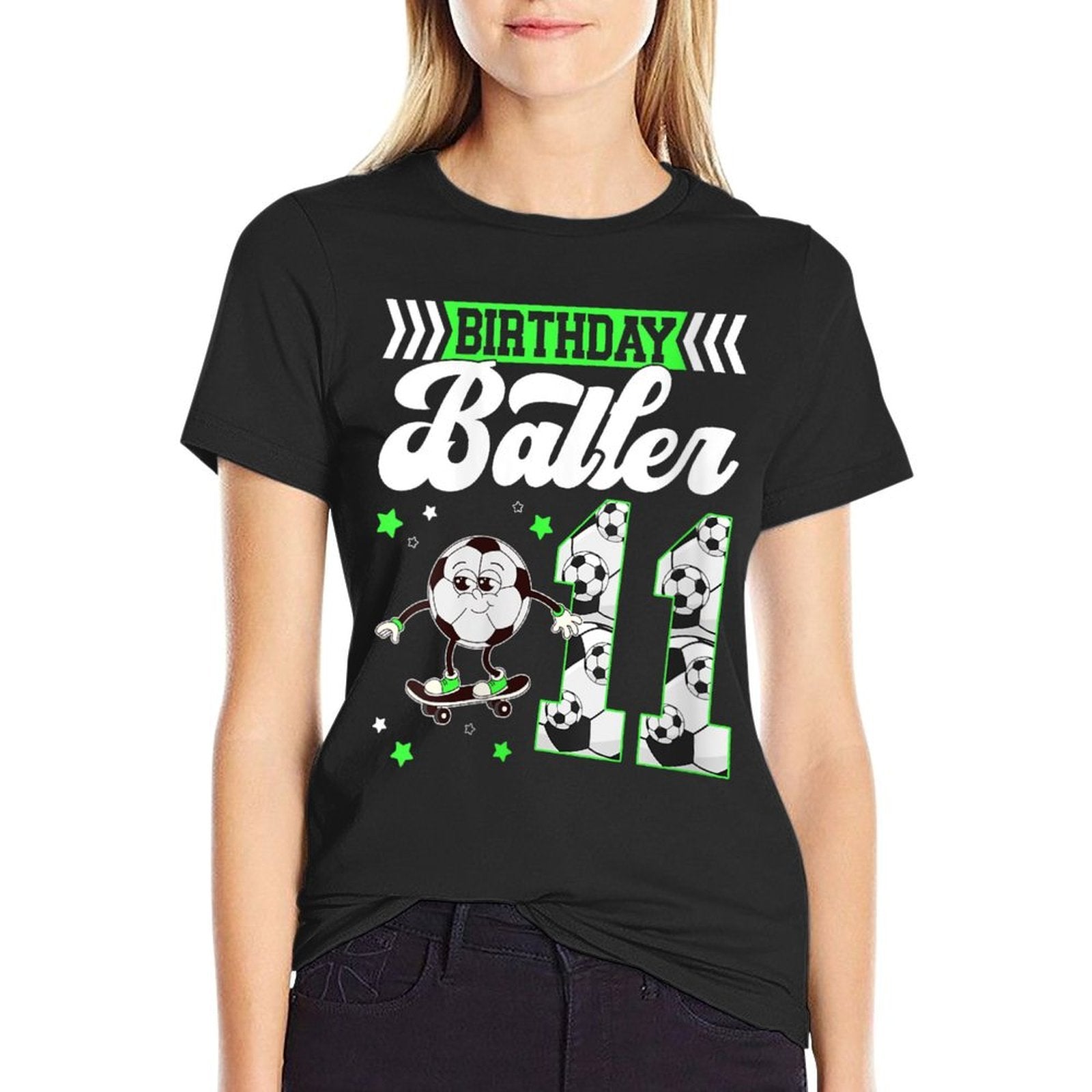 Womens 11th Soccer Birthday Party Eleven Year Old Soccer Player Comfortable T-Shirt