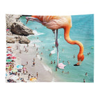 Flamingos on The Beach, Wildlife Surrealism Birds, Nature Flamingo Fantasy Beach Summer Photography Tapestry