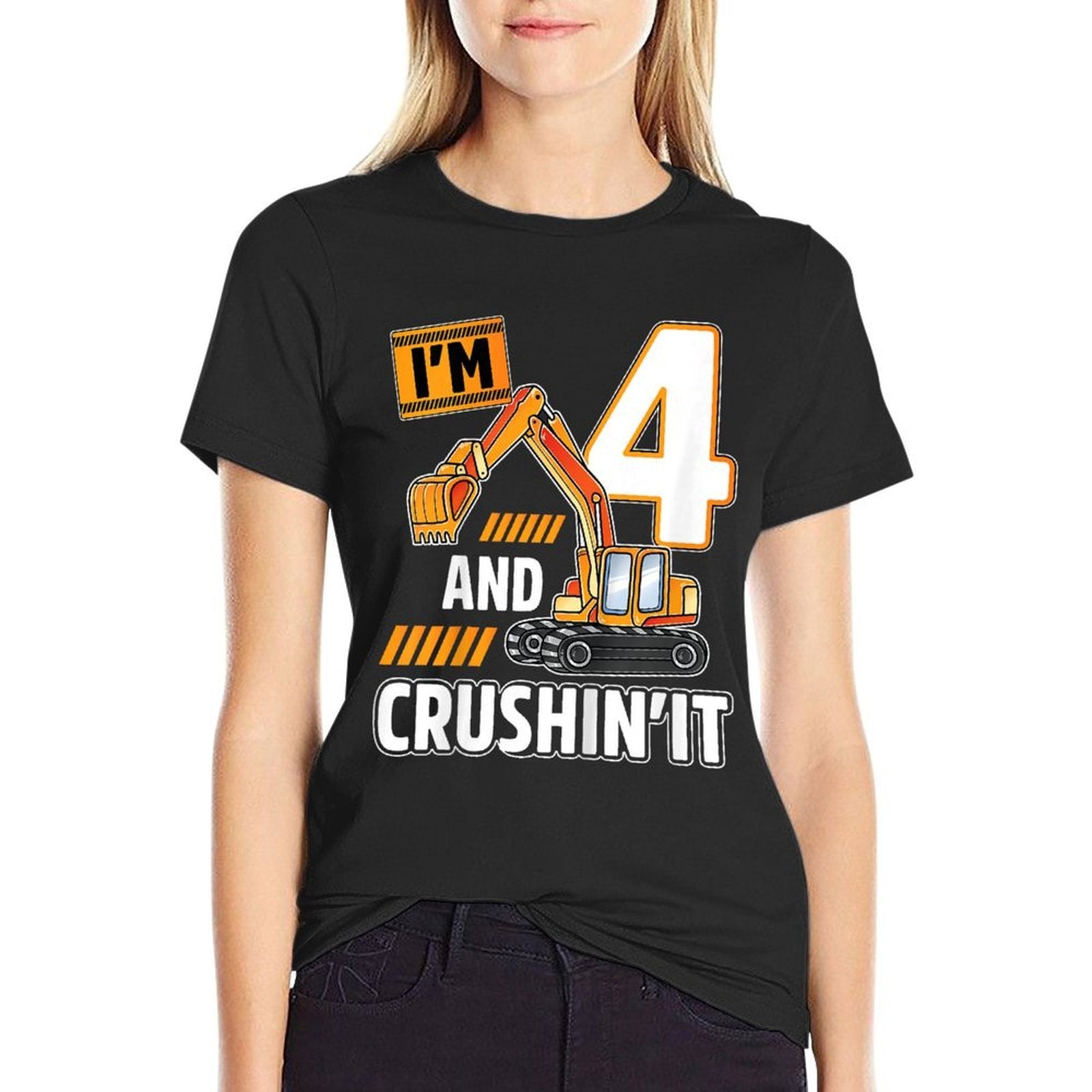 4 Year Old Vehicles Construction Excavator Birthday 4th  Durable T-Shirt