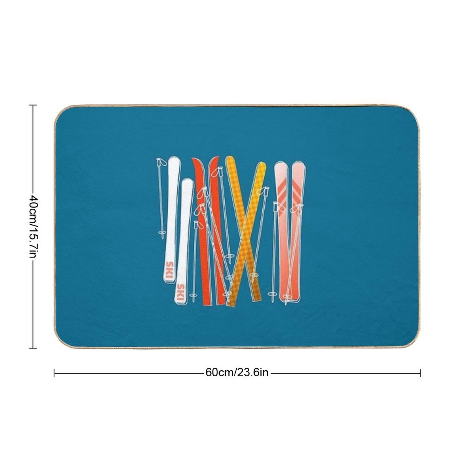 Retro Ski on Dark Blue  Easy Maintenance Bath Mat