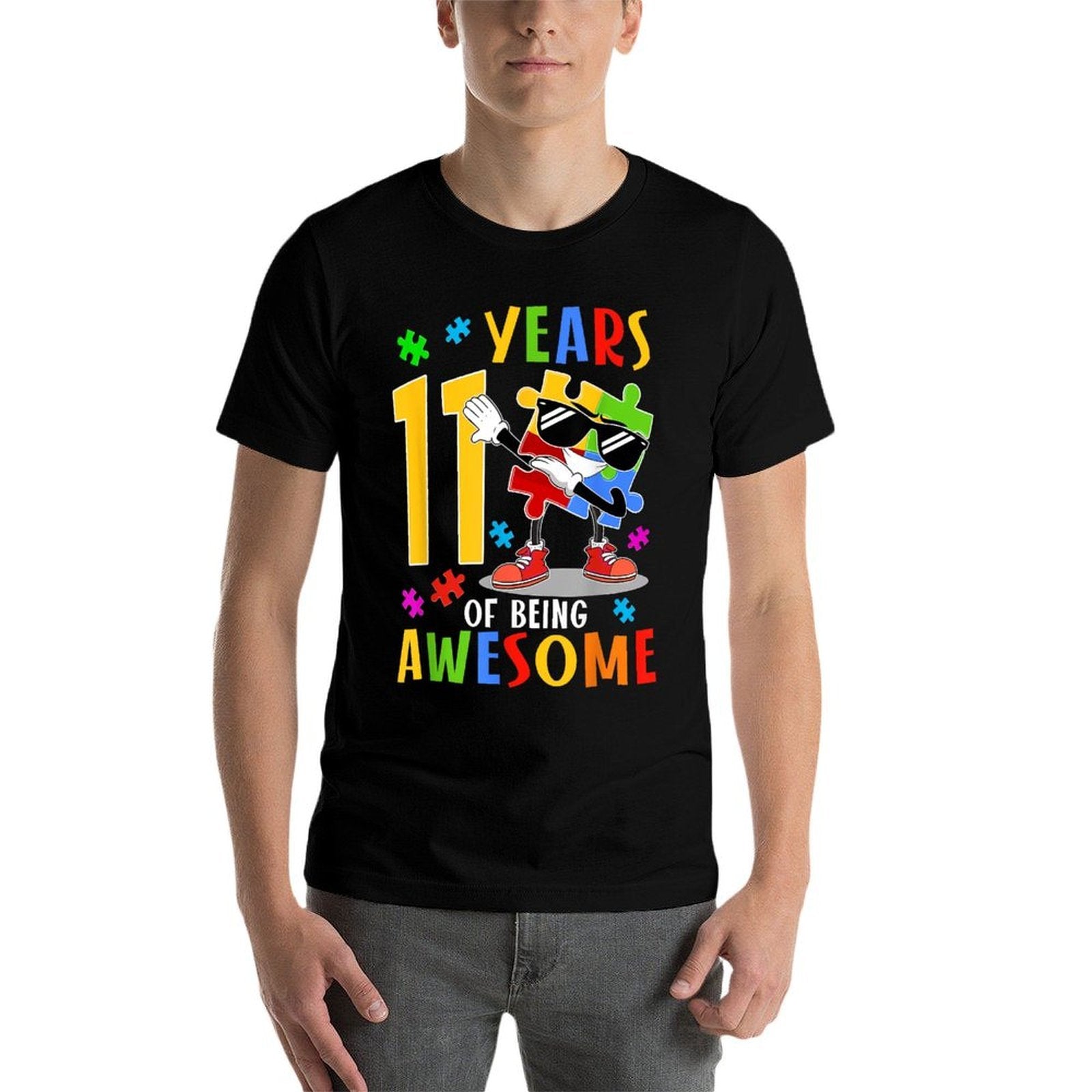 11 Years Of Being Awesome Birthday Dabbing Autism Puzzle  Stretchy T-Shirt