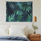 Dark Green Palms Leaves Pattern Tapestry