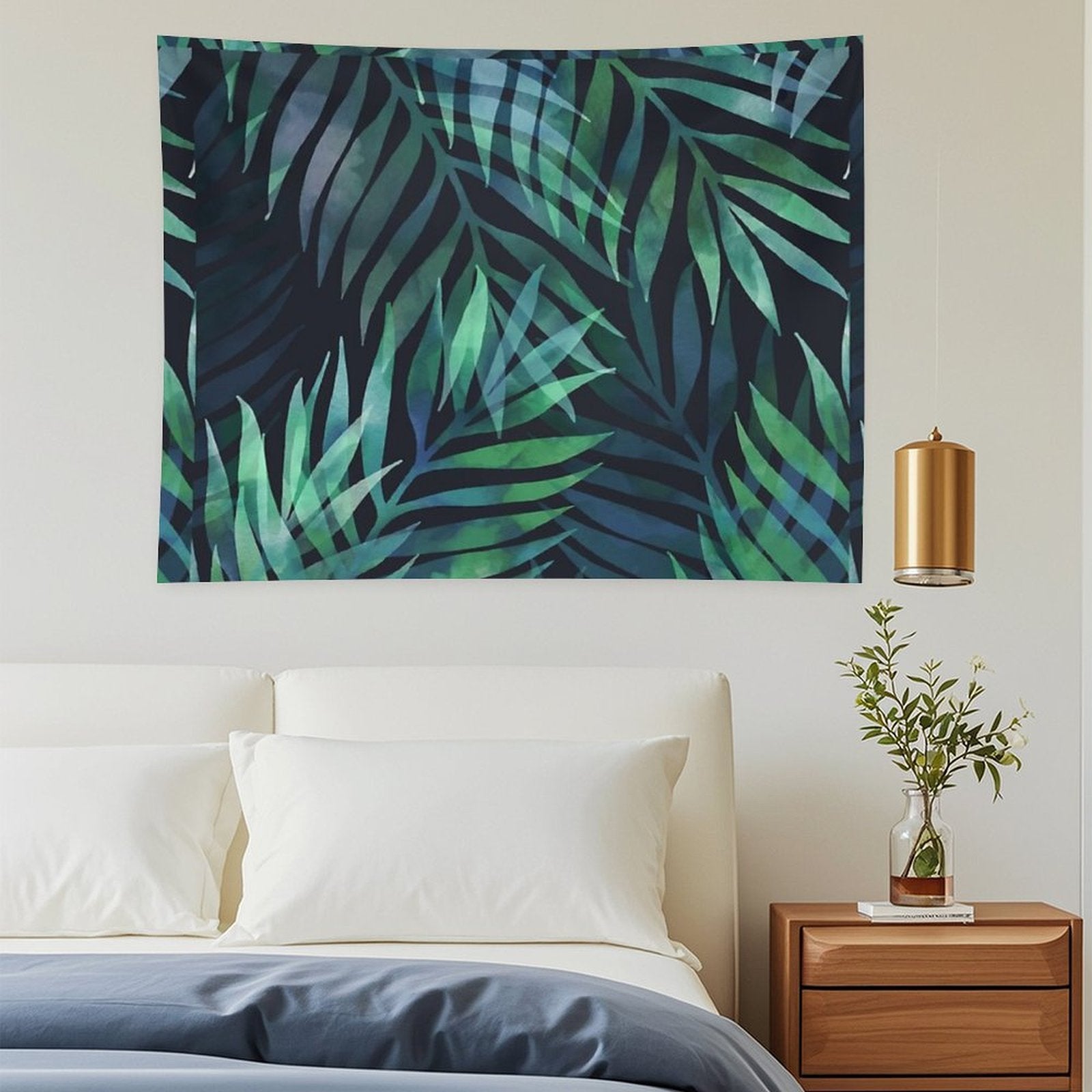 Dark Green Palms Leaves Pattern Tapestry