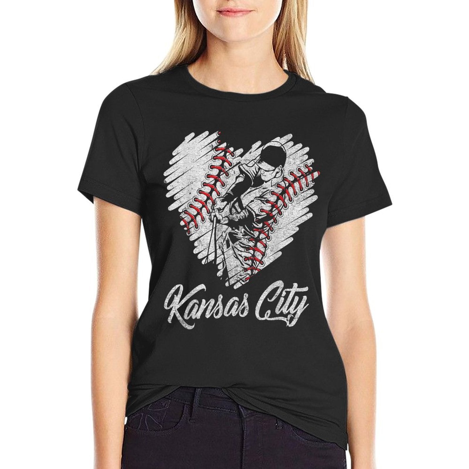 Kansas City Baseball Heart Distressed Vintage Baseball Fans  Wrinkle-resistant T-Shirt