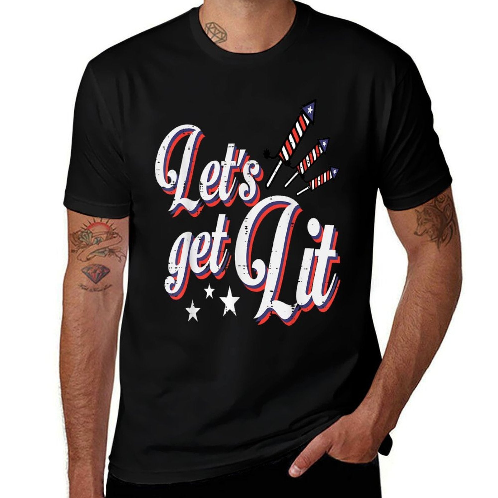 4th Of July Lets Get Lit Fireworks Funny Patriotic Men Women  Relaxed-fit T-Shirt