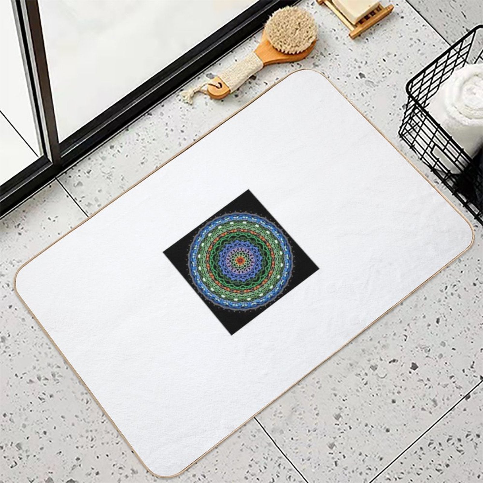 “Flourish of The Earth Mandala – Sacred Geometry Honoring Nature’s Harmony  Anti-Trip Bath Mat