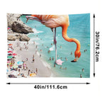Flamingos on The Beach, Wildlife Surrealism Birds, Nature Flamingo Fantasy Beach Summer Photography Tapestry