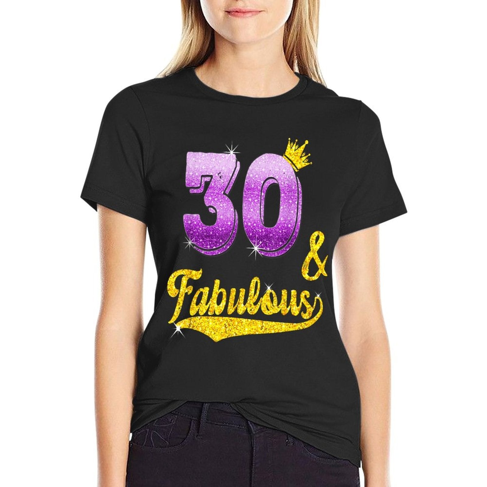 30 And Fabulous - 30 Years Old Gift - 30th Birthday  Ribbed Collar T-Shirt