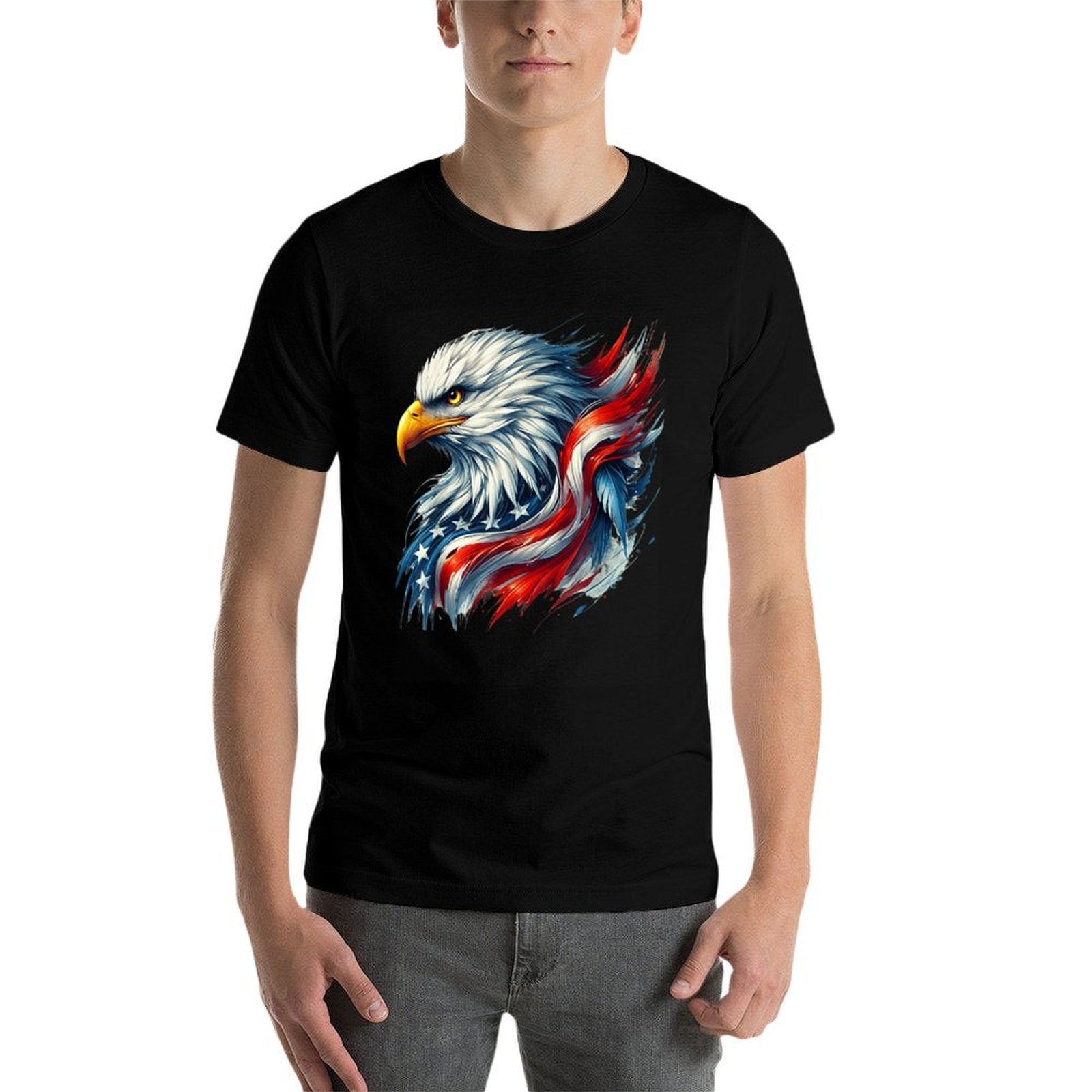 4th of July USA Bald Eagle Patriotic Pride Men Boys  Summer-ready Fabric T-Shirt