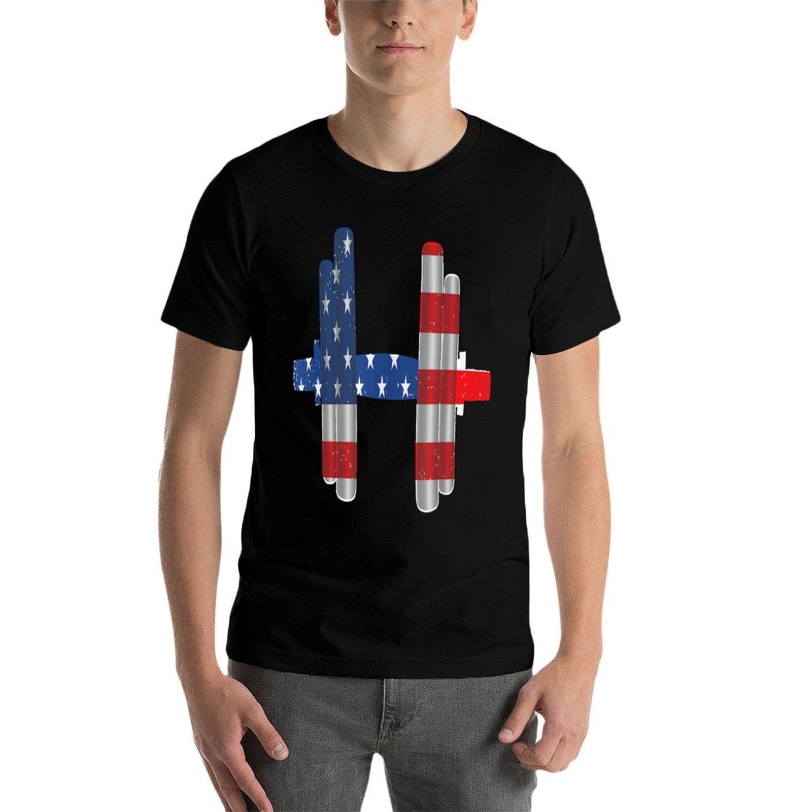4th Of July Weightlifting Dumbbell Vintage American  Stretchy T-Shirt