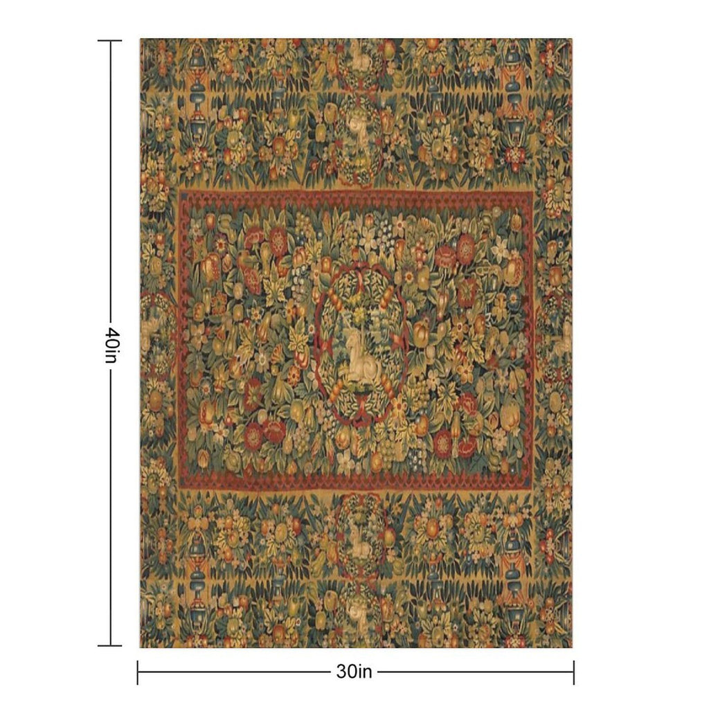 Medieval Unicorn Floral Tapestry Shrink-resistant Throw Blanket