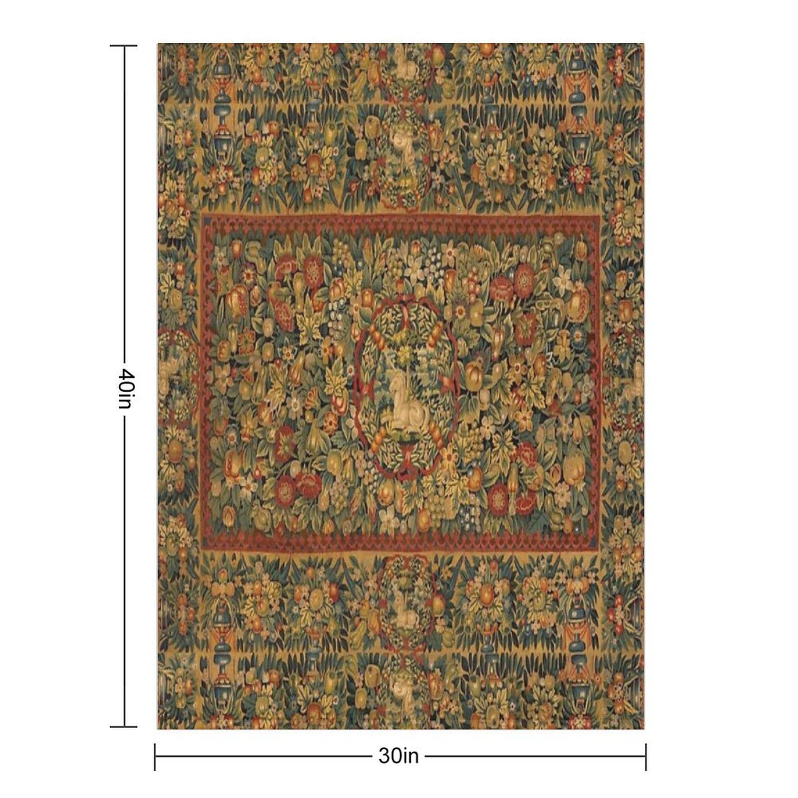 Medieval Unicorn Floral Tapestry Shrink-resistant Throw Blanket