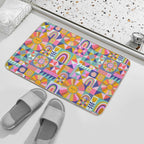Sunny Patchwork with Aqua Blue  High-Traffic Bath Mat
