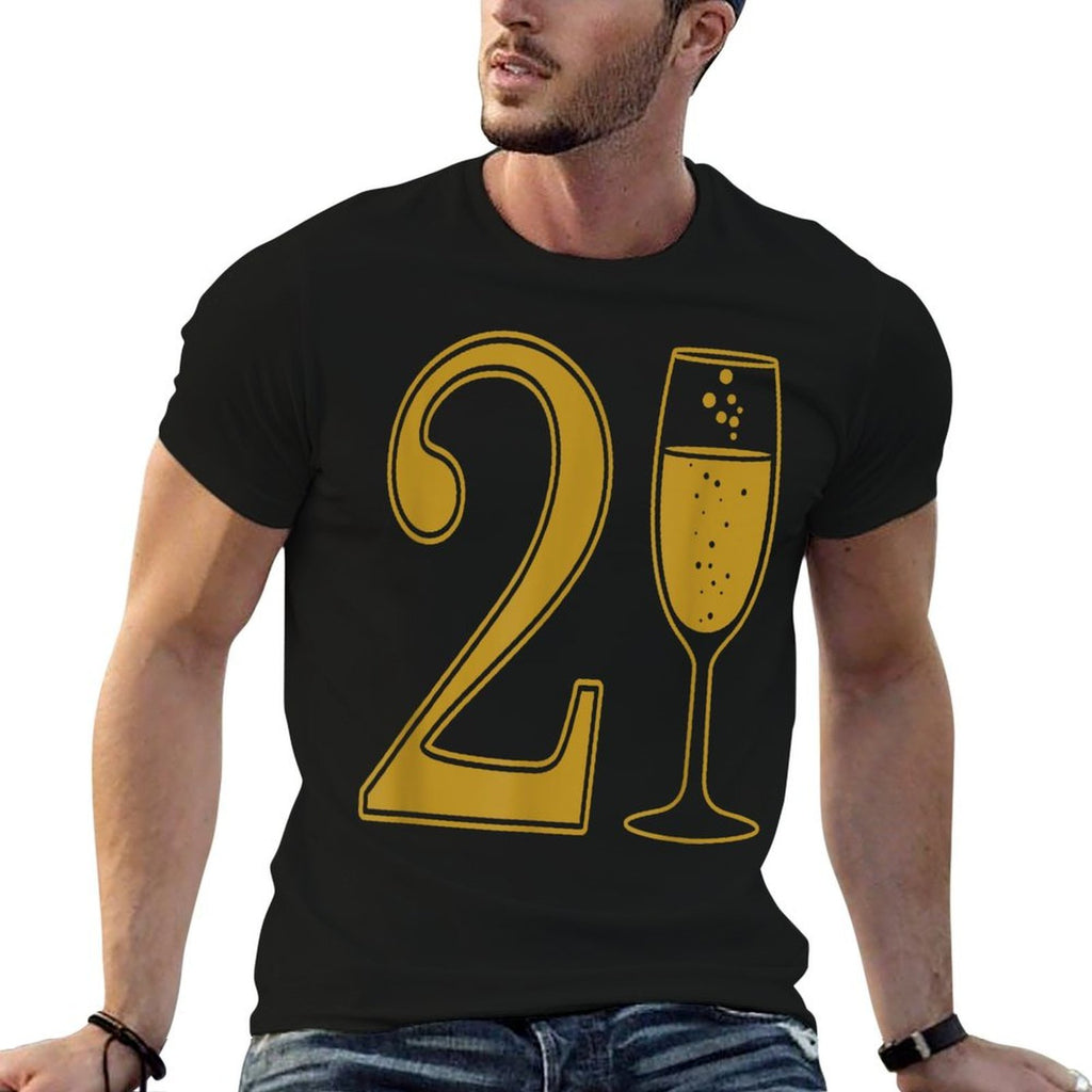 21st Birthday 21 Years Old Chamagne Word Art  Ribbed Collar T-Shirt