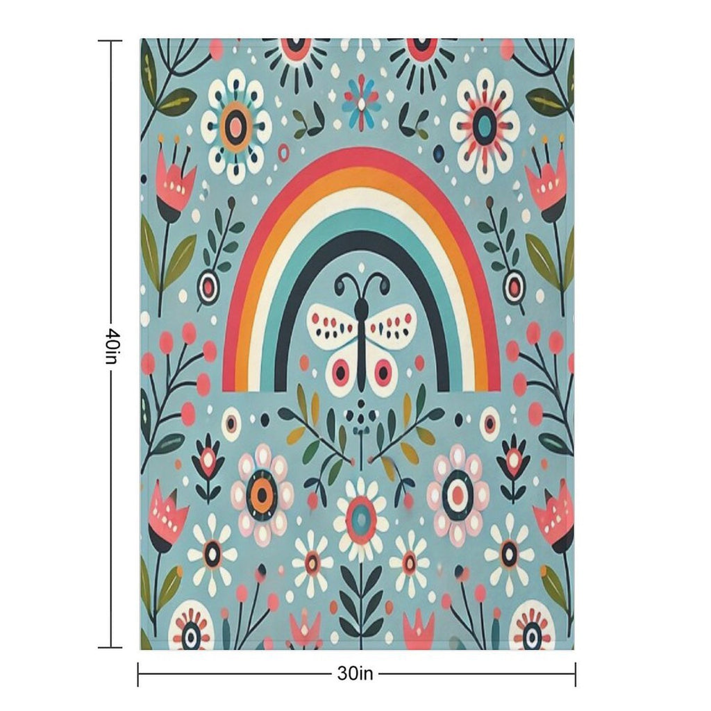 Blue Serene Folk Butterfly with Rainbow - Scandinavian Folk Art by Heidiannemorris © Durable Throw Blanket