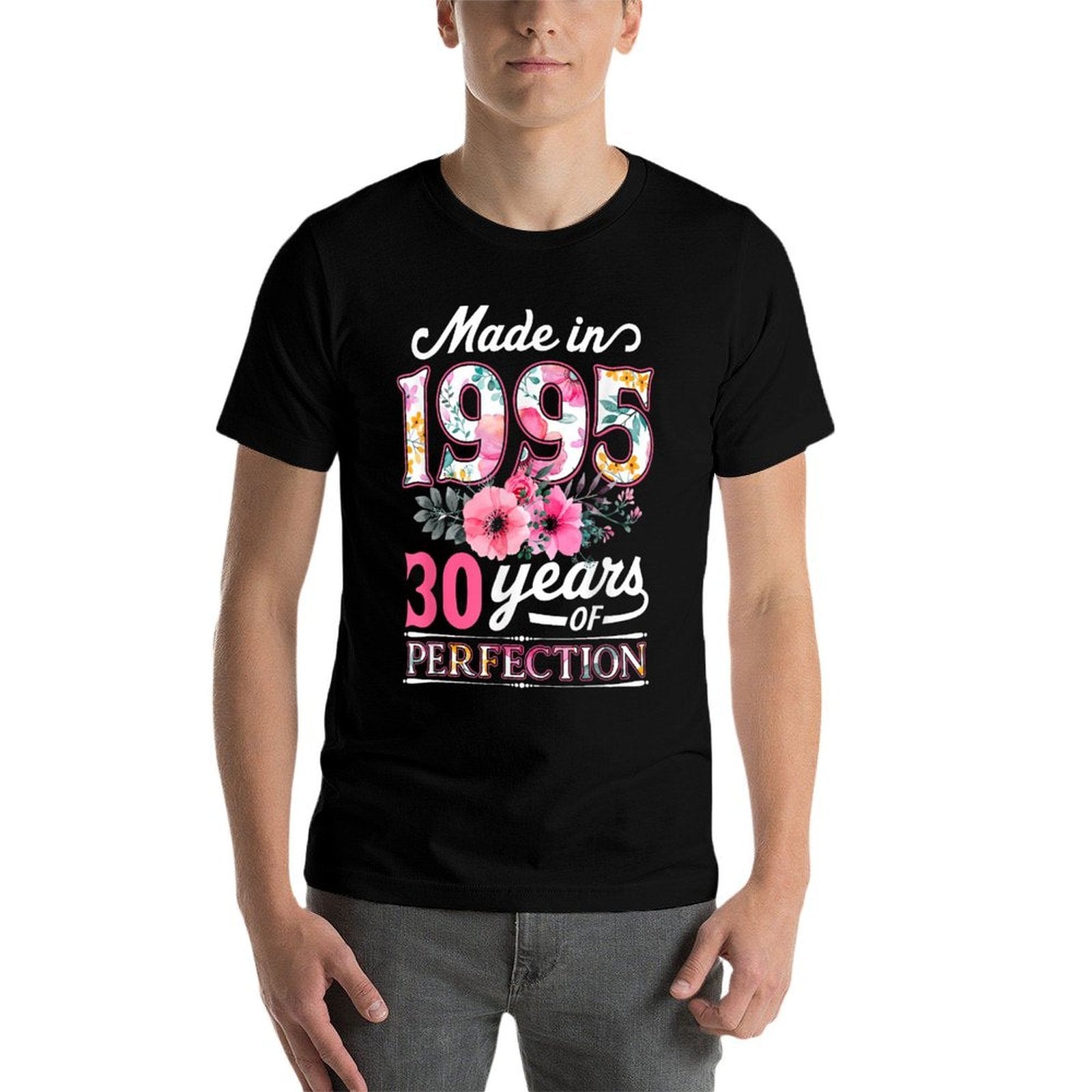 30 Year Old Made In 1995 Floral Flower 30th Birthday Womens  Heathered Texture T-Shirt