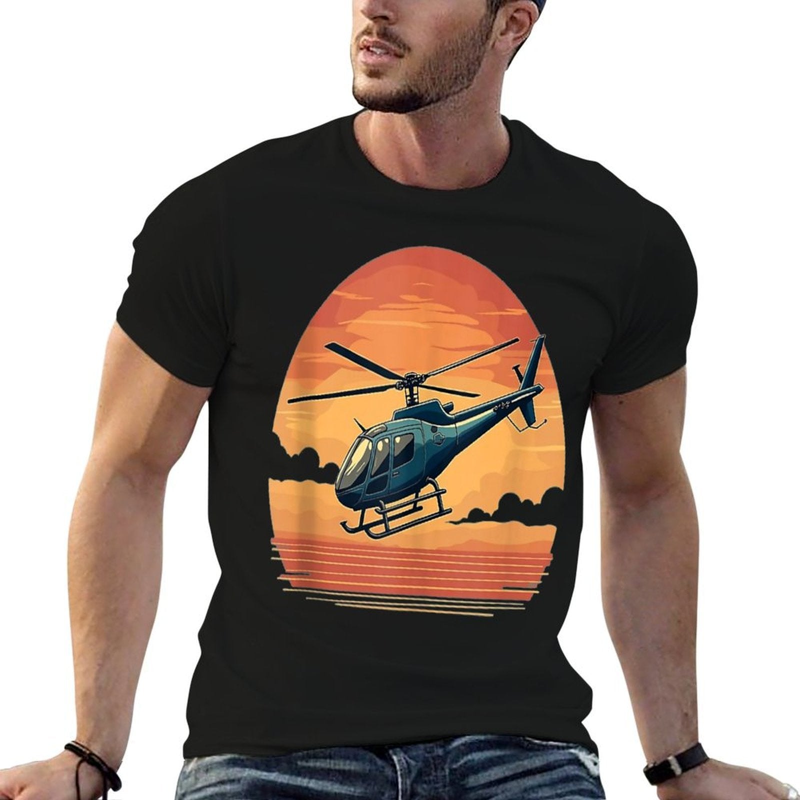 Awesome Helicopter on Sunset - Helicopter Lover  High-quality Stitching T-Shirt