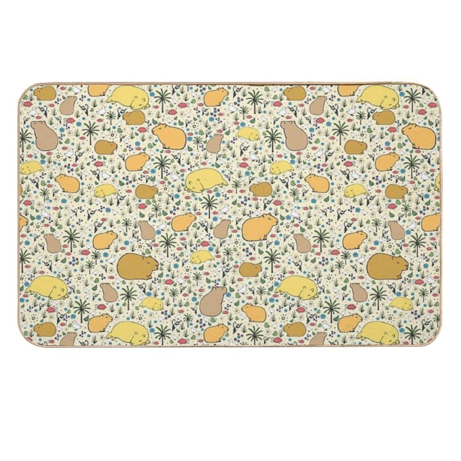 Capybaras in Gold  Easy To Clean Bath Mat