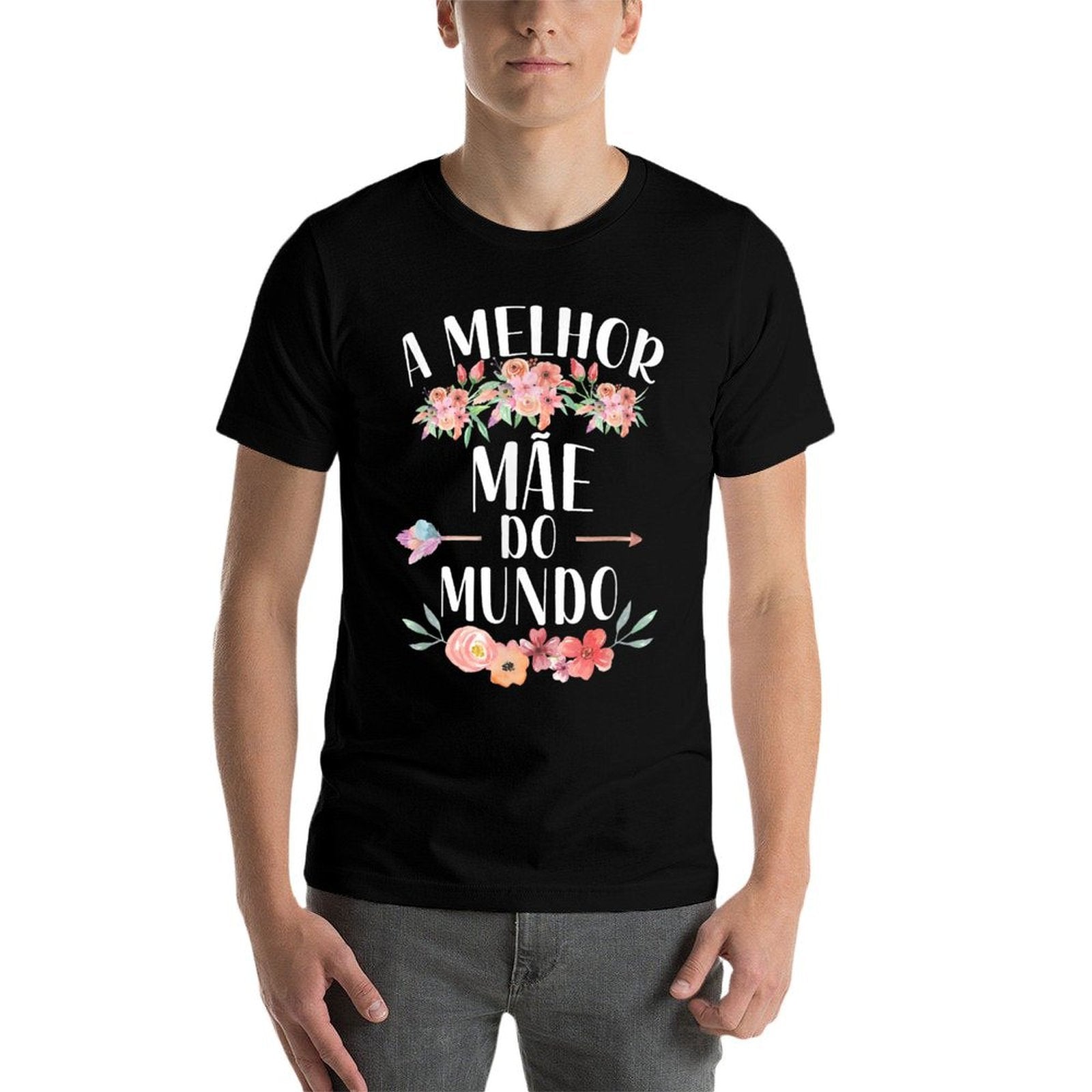 A Melhor Mae Do Mundo Portuguese Mom Floral  Summer-ready Fabric T-Shirt