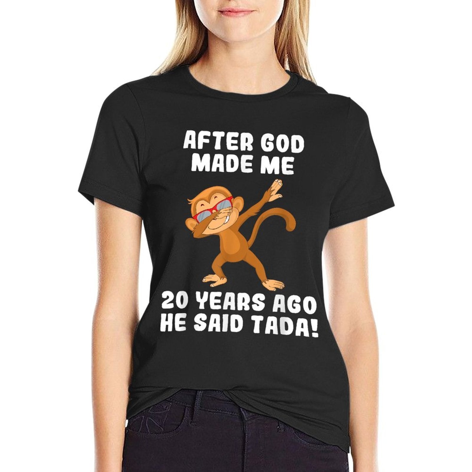 After God Made Me 20 Years Ago Man Woman 20th Birthday  Ribbed Collar T-Shirt