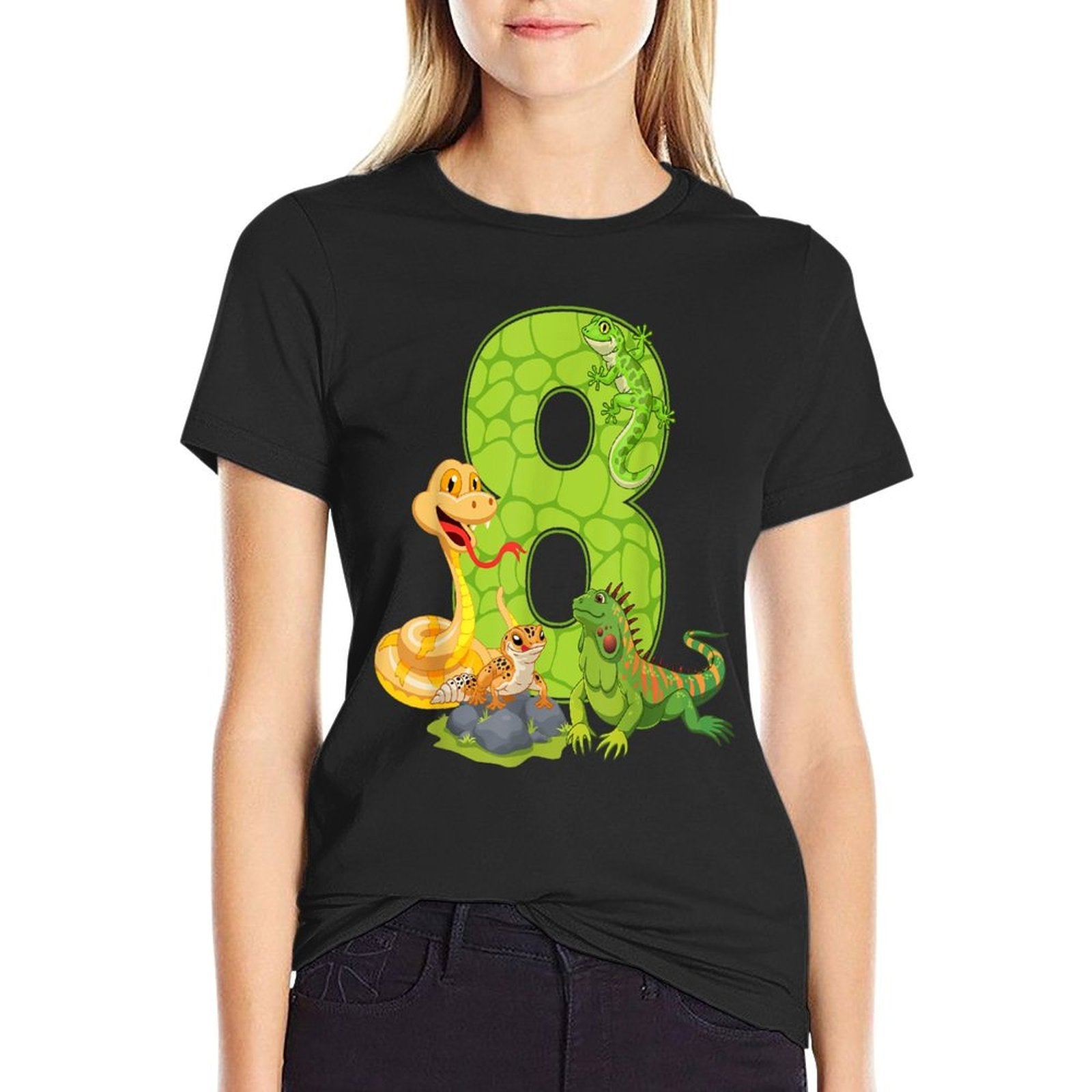 8th Birthday Snake Lizard Reptile 8 Year Old Birthday Party  Heathered Texture T-Shirt
