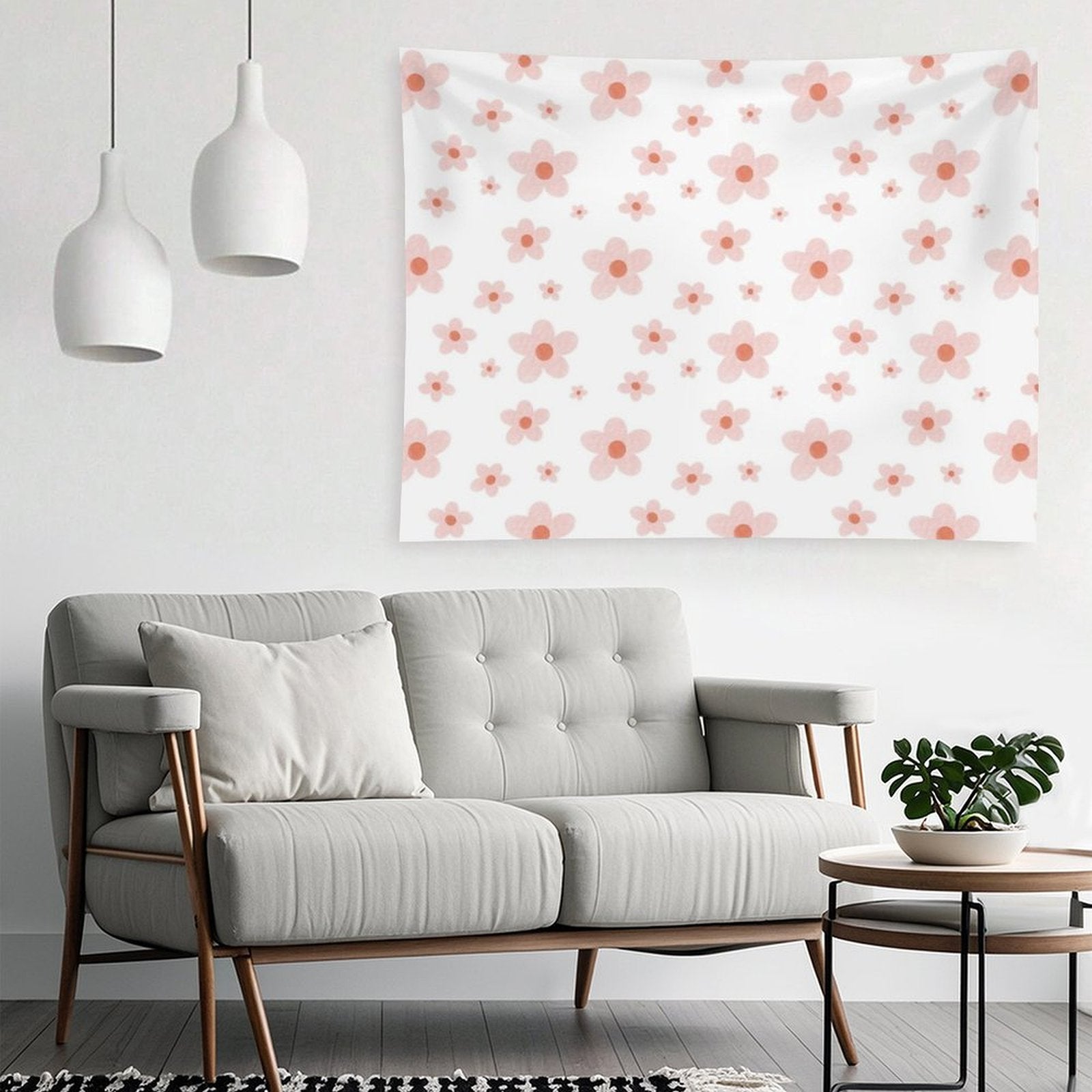 Soft Pastel Floral Pattern with Pink Blooms Tapestry