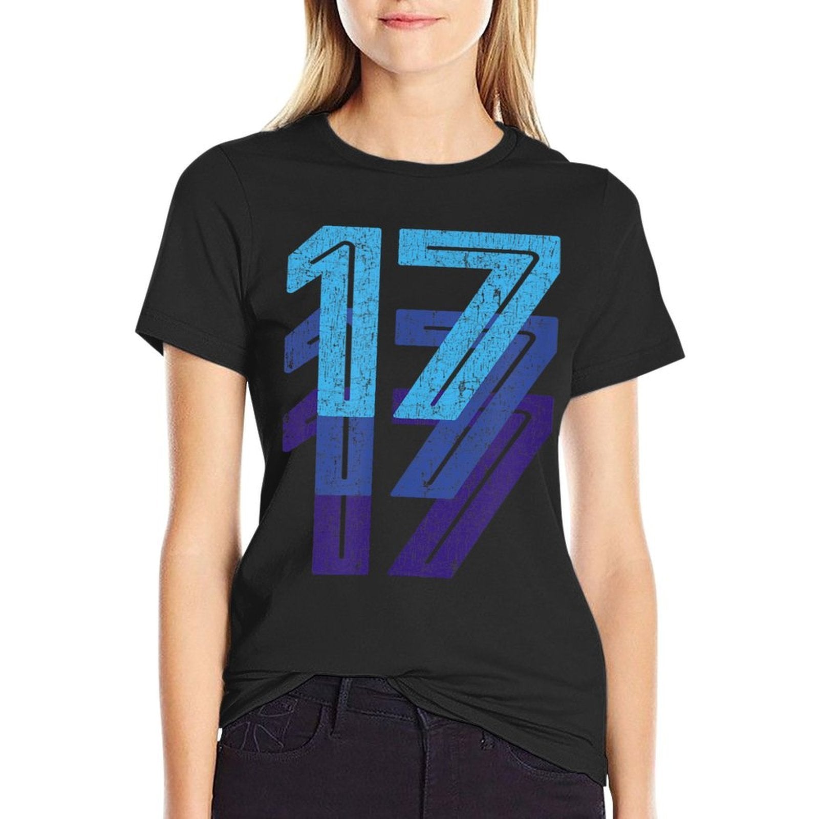 17 Lucky Number 17th Year Birthday Age Sports Team  Oversized Silhouette T-Shirt