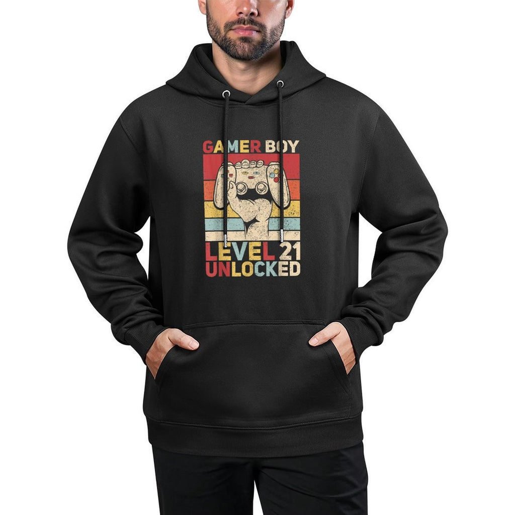 Mens Gamer Boy Level 21 Unlocked 21 Years Old Boy 21st Birthday Customizable Surface Hoodie