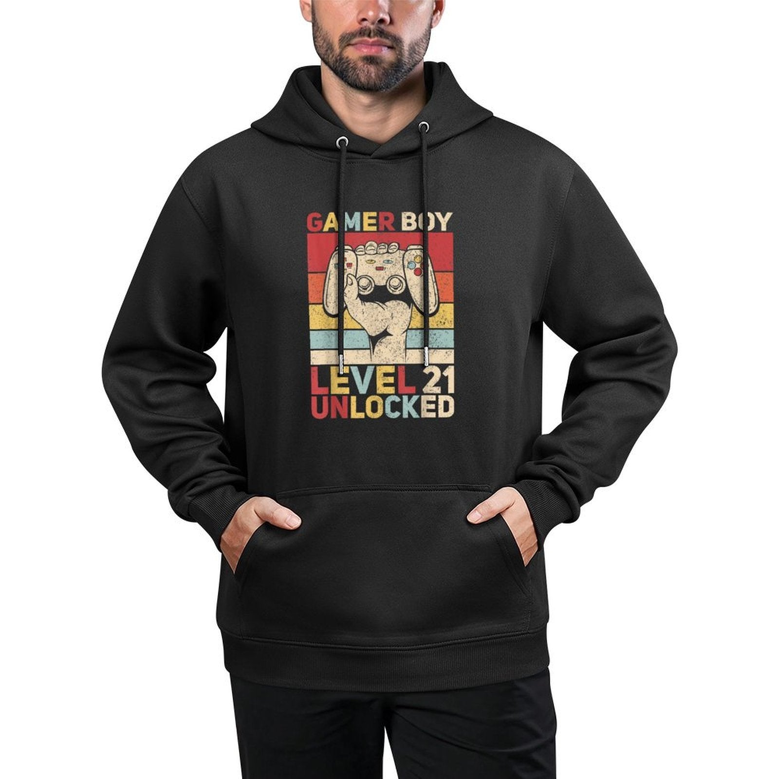 Mens Gamer Boy Level 21 Unlocked 21 Years Old Boy 21st Birthday Customizable Surface Hoodie