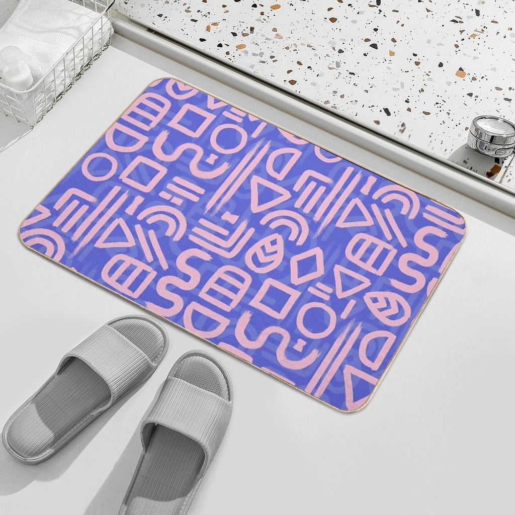 Shapes And Glyphs - Bold Brushstroke Abstract in Pink And Blue  Long-Lasting Bath Mat