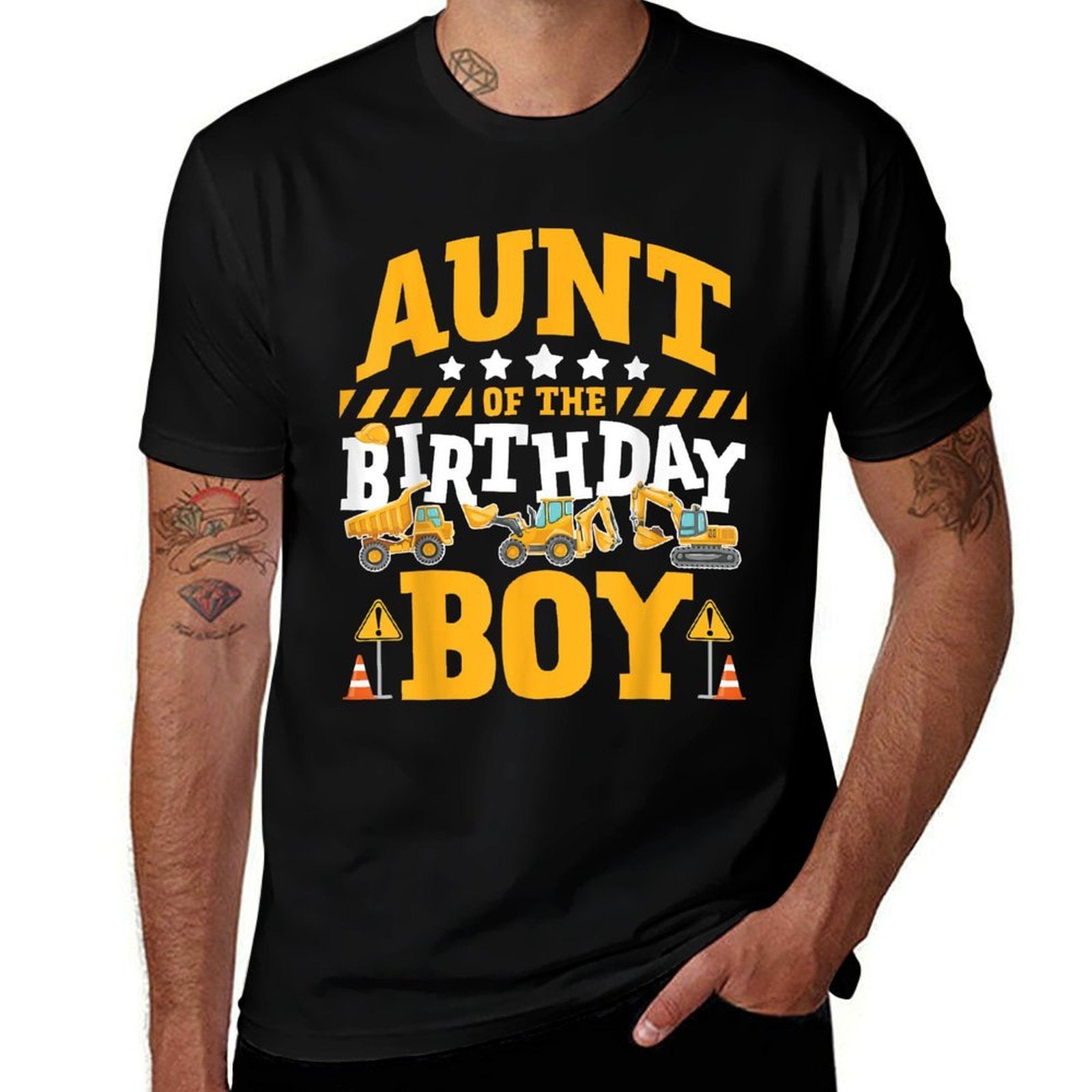 Aunt of The Birthday Boy Excavator Construction Truck  Heathered Texture T-Shirt