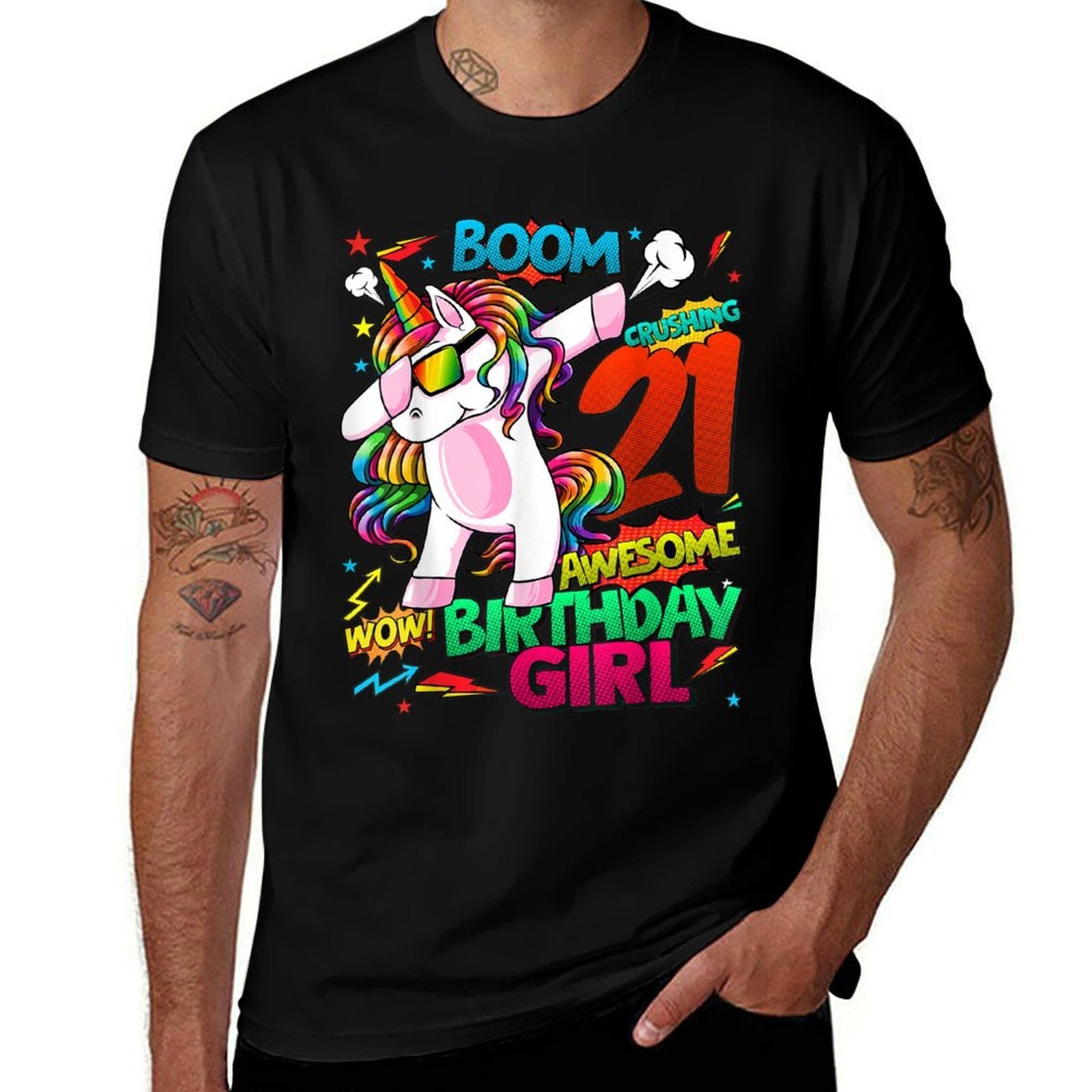 21 Years Old Birthday Comics Unicorn Dabbing 21st Birthday  Breathable T-Shirt