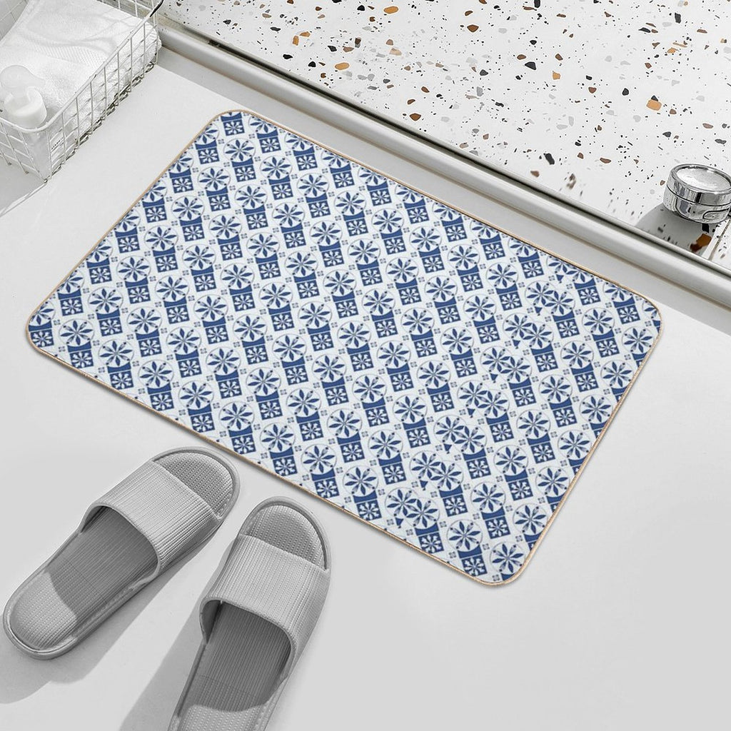 Blue Floral Portuguese Tile  Pet-Safe Bath Mat