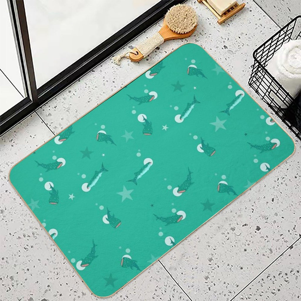 Teal Whale Shark  Easy To Clean Bath Mat