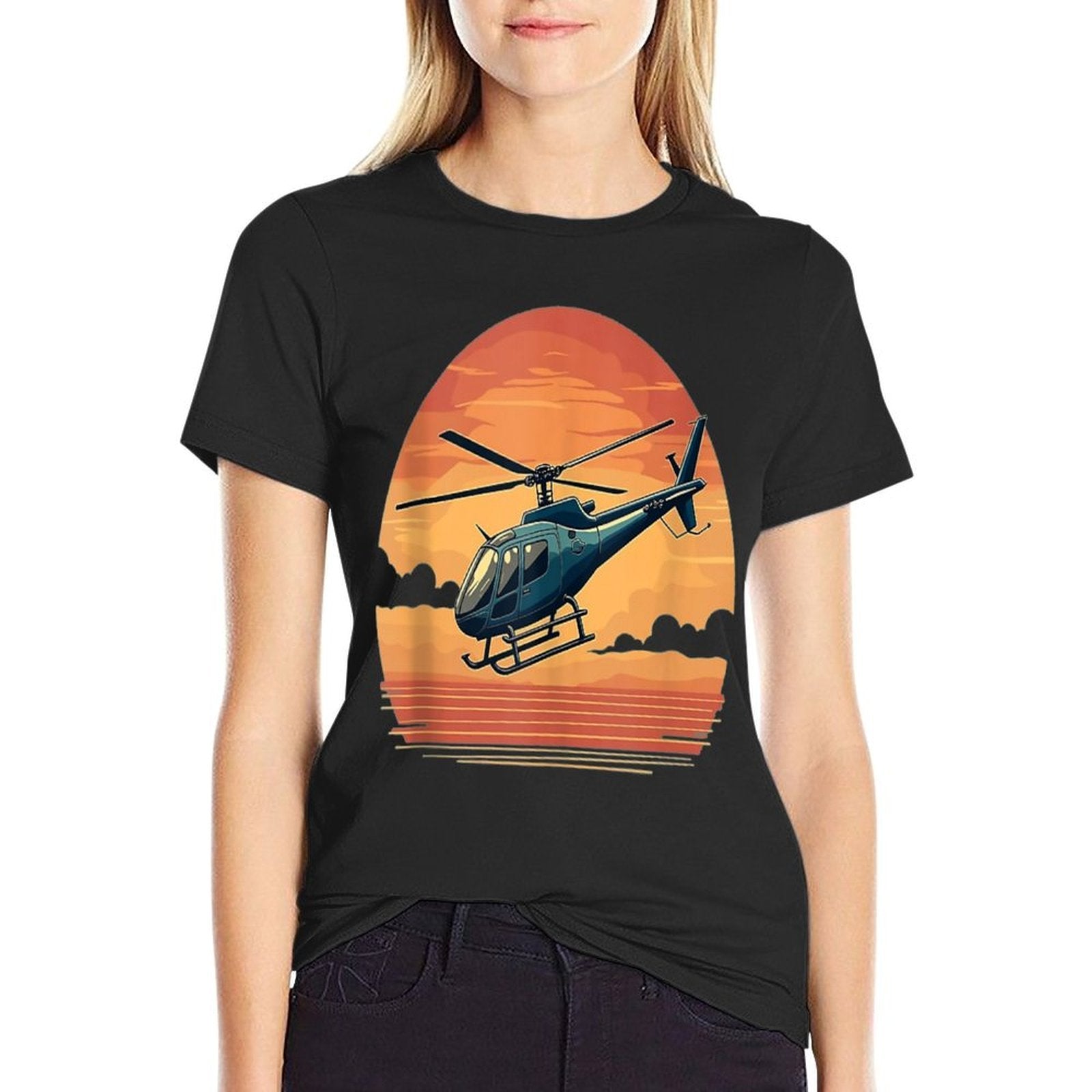 Awesome Helicopter on Sunset - Helicopter Lover  High-quality Stitching T-Shirt