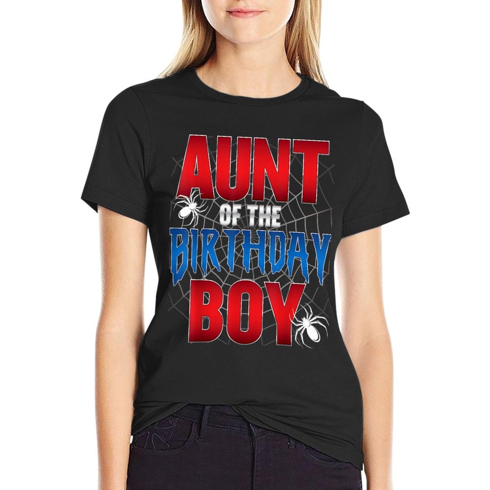 Aunt Of The Birthday Boy Spider Web Birthday Party Matching  Polyester Blend T-Shirt