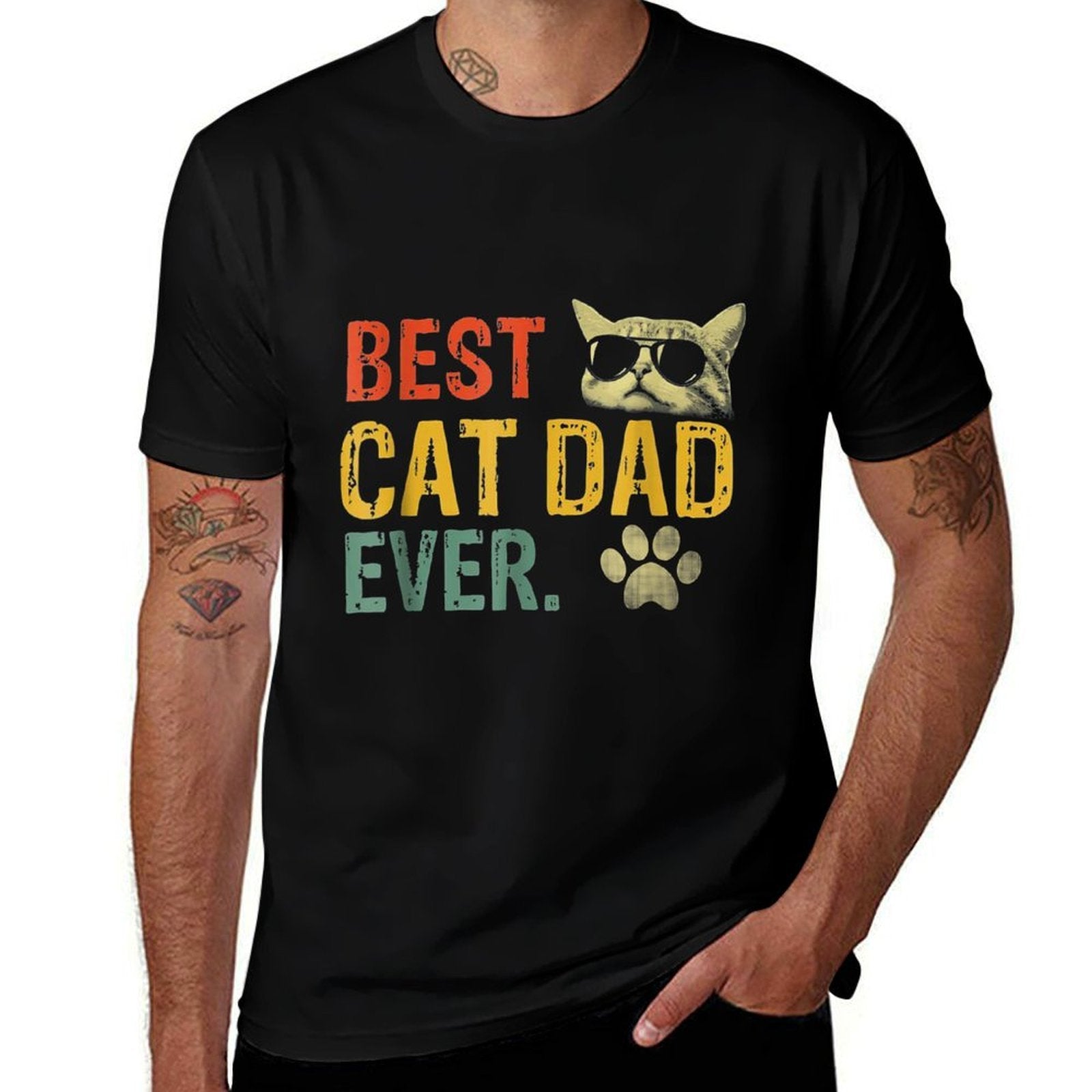 Vintage Best Cat Dad Ever Cat Daddy Gift  Breathable T-Shirt