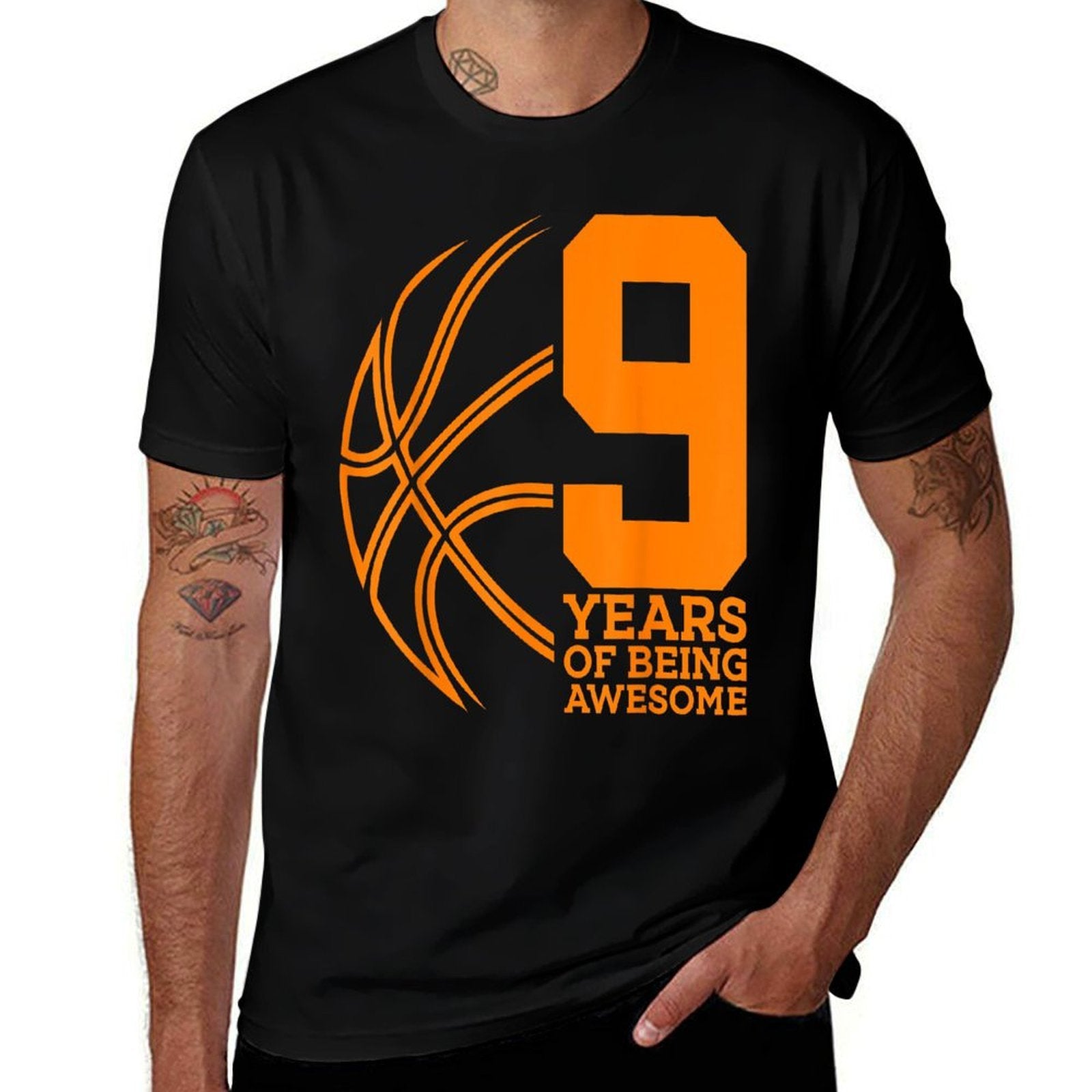 9 YEARS OF BEING AWESOME BASKETBALL 9TH BIRTHDAY  High-quality Stitching T-Shirt