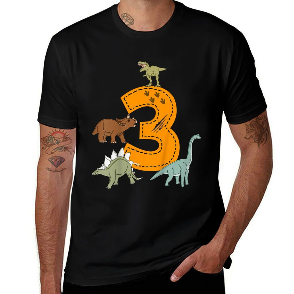 Kids 3rd Birthday Boys Dino Dinosaurs Birthday  Slim-fit Cut T-Shirt
