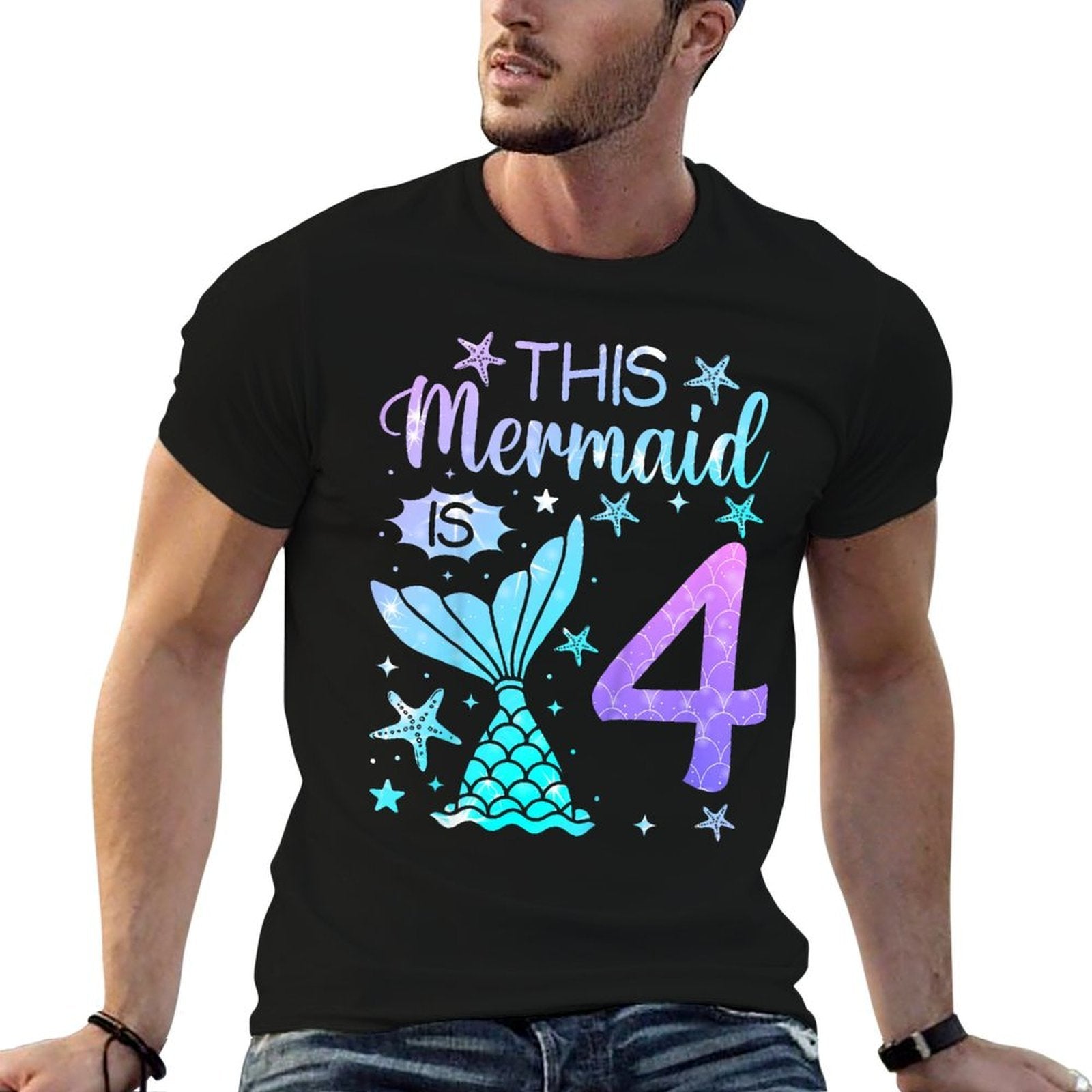 4th Birthday Girl 4yr Four 4 Year Old Mermaid Bday  Oversized Silhouette T-Shirt