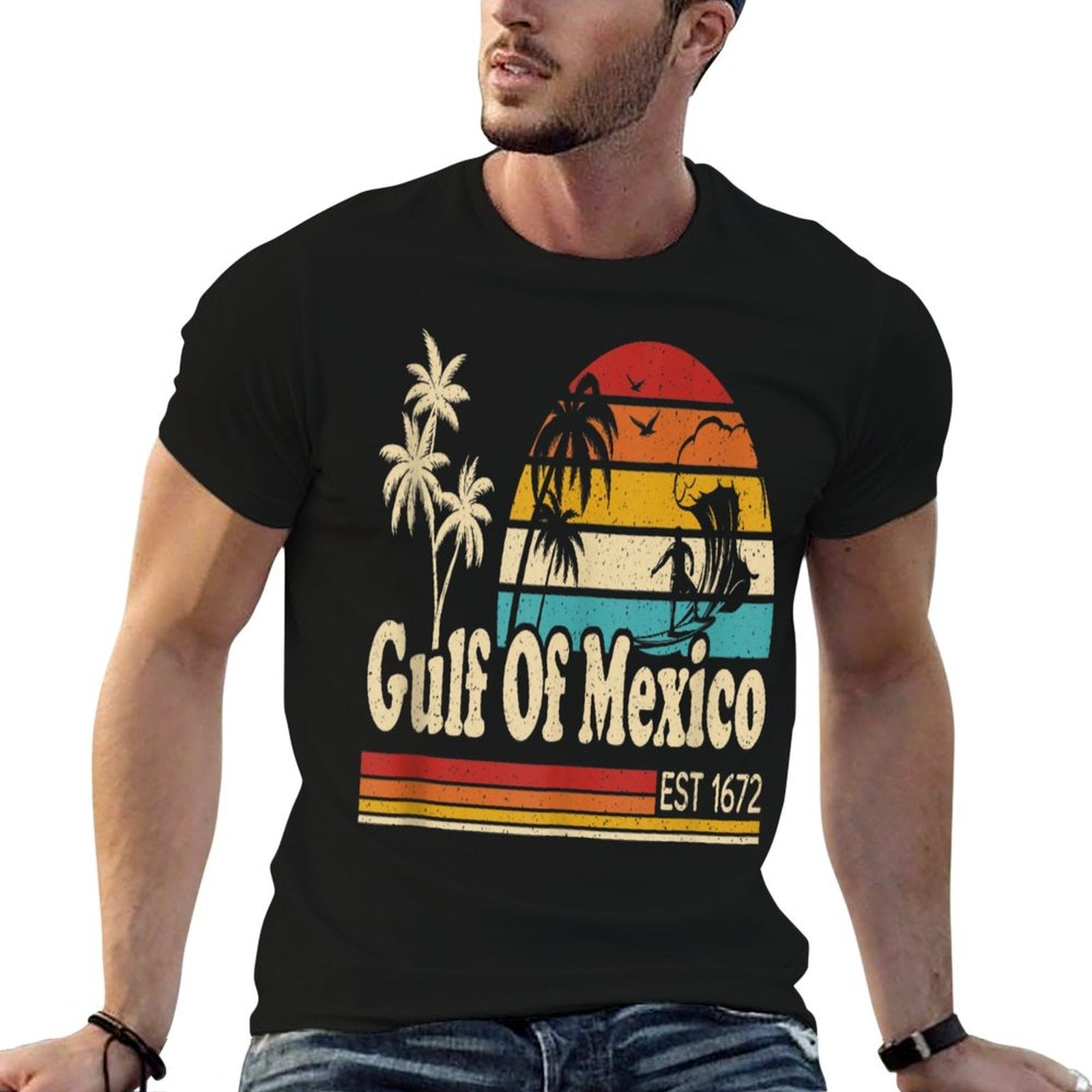 Gulf of Mexico Not US America Historic 1672 Vintage Beach  Heathered Texture T-Shirt