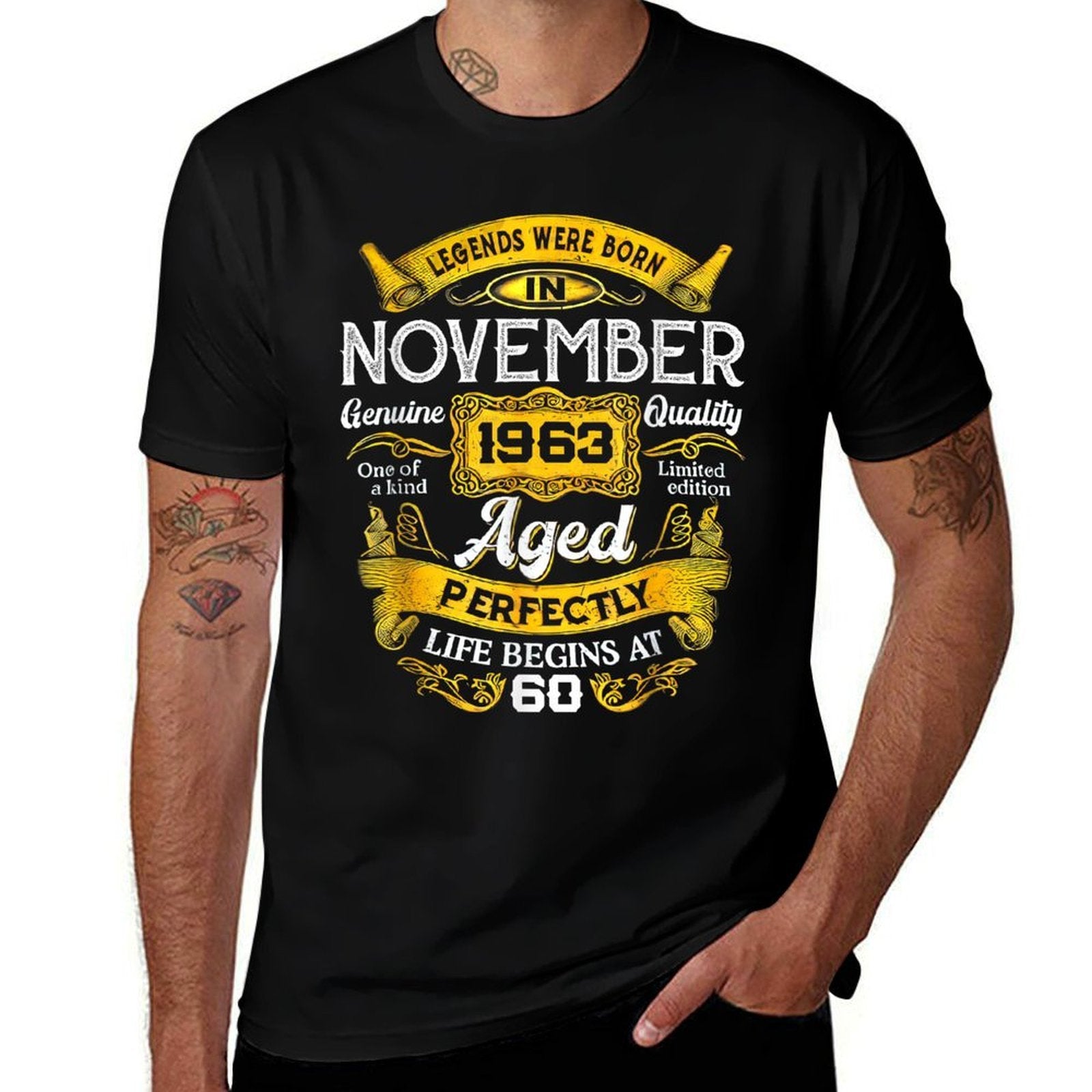 60 Years Old Legends Born In November 1963 60Th Birthday  Rolled Sleeves T-Shirt