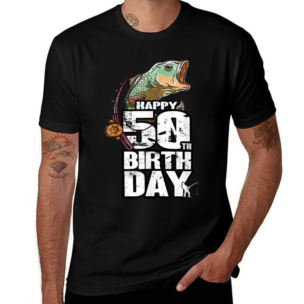 50 Years Old Fishing Fisherman Angler 50th Birthday  Heathered Texture T-Shirt