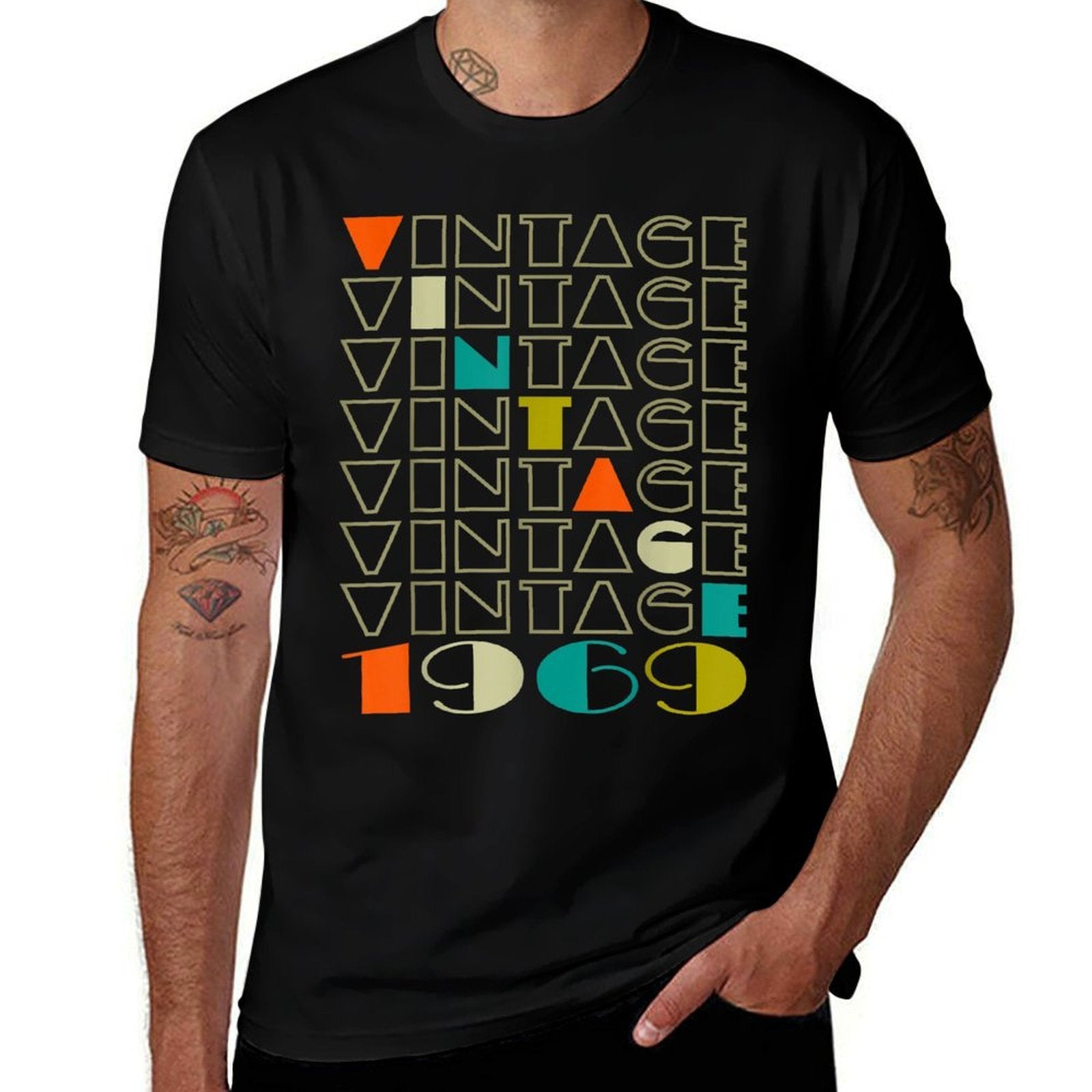 50th Birthday Gift Vintage 1969 Classic Men Women Retro  Rolled Sleeves T-Shirt